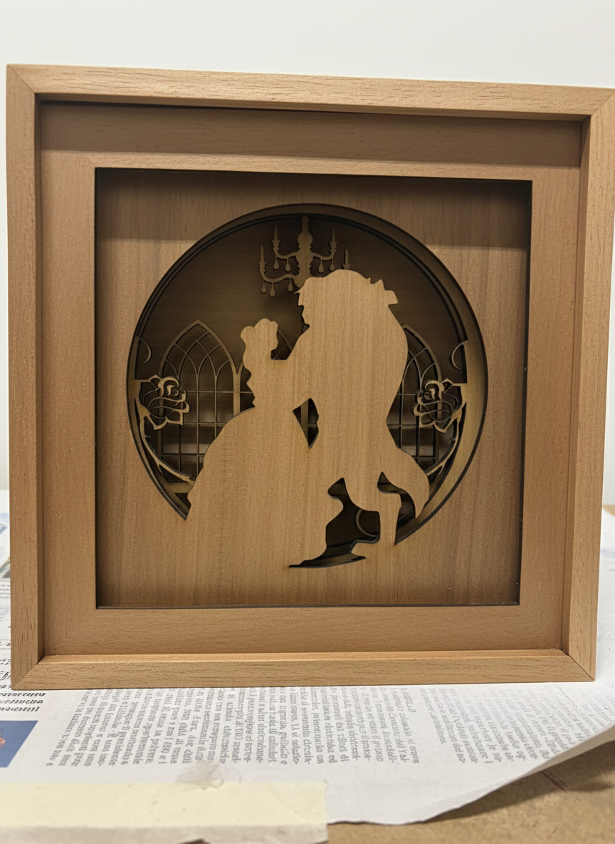 Lampada Shadowbox " La Bella e La Bestia "