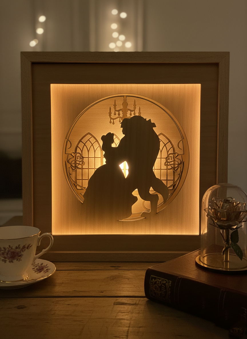 Lampada Shadowbox " La Bella e La Bestia "