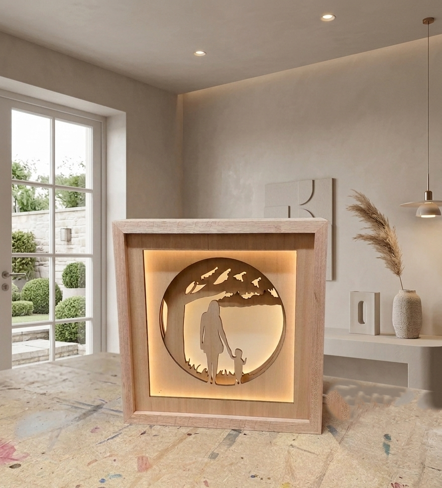 Lampada Shadowbox " Mamma e figlio"