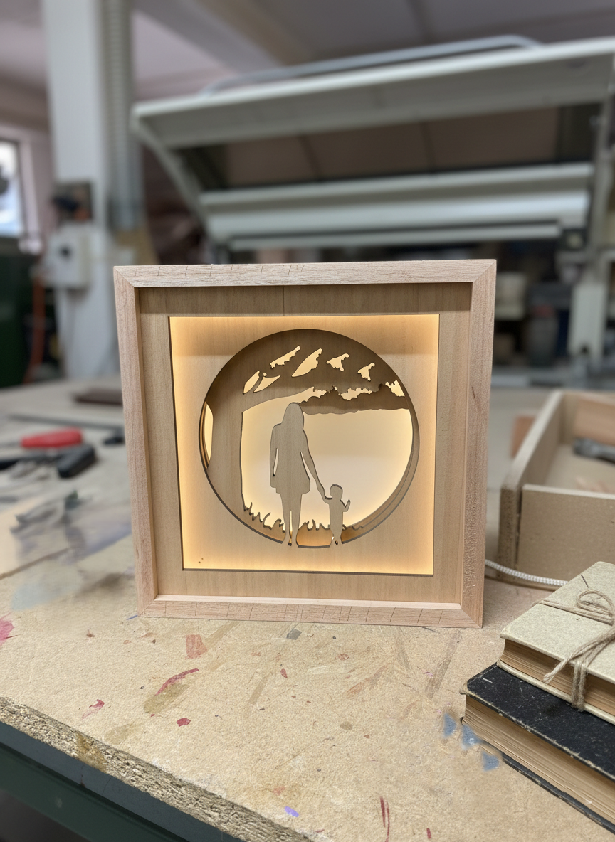 Lampada Shadowbox " Mamma e figlio"