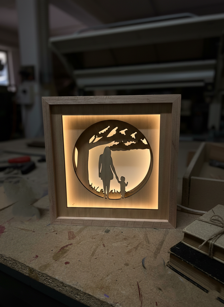 Lampada Shadowbox " Mamma e figlio"